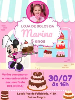 Convite Aniversário Minnie Confeiteira com Foto para Editar