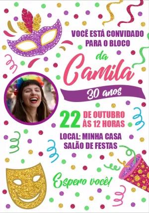 Convite de Aniversário Carnaval com Foto para Editar Online