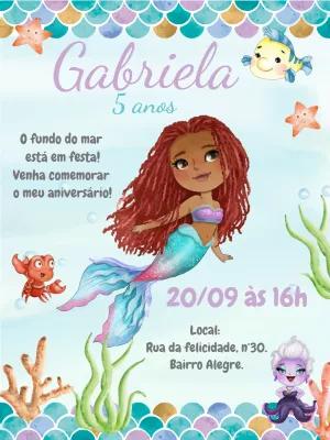 Convite Aniversário Pequena Sereia Negra para Editar Online