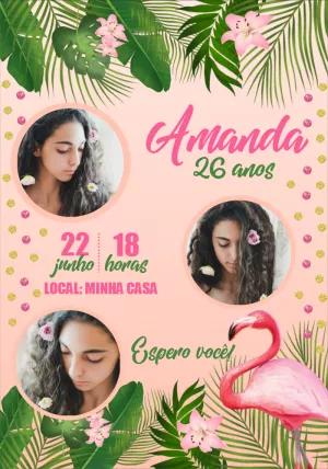 Convite de Aniversário Tropical com Foto para Editar Online
