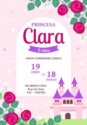 Convite de Aniversário Princesa com Castelo para Editar Online