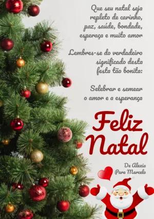 Cartão de Natal com Papai Noel e Árvore para Editar Online