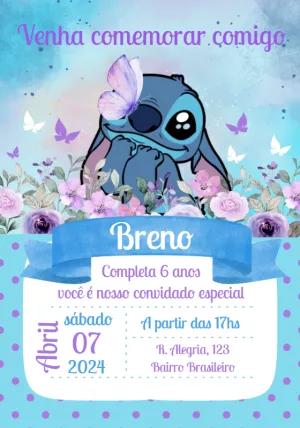 Convite de Aniversário Stitch Floral para Editar Online