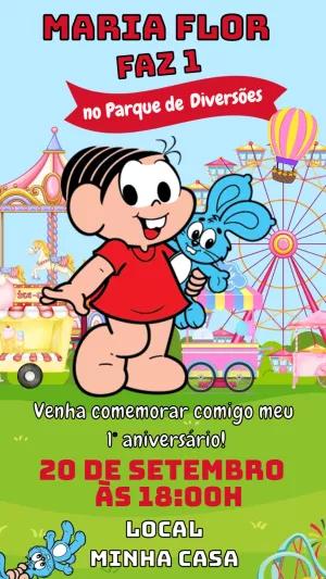 Convite Aniversário Mônica no Parque de Diversões para Editar