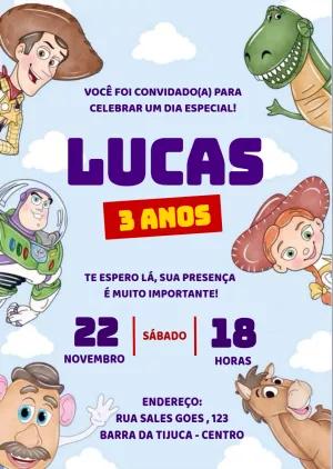 Convite Aniversário Toy Story Aquarela para Editar Online