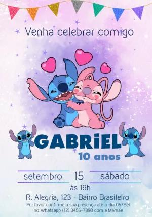 Convite de Aniversário Stitch e Angel para Editar Online