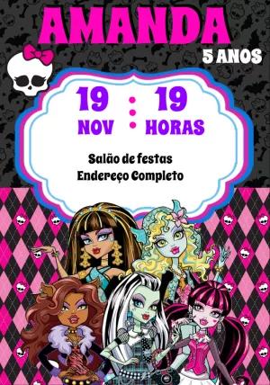 Convite Aniversário Monster High com Personagens para Editar