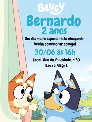 Convite Aniversário Bluey e Bingo para Editar Online