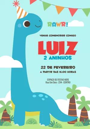 Convite Aniversário Dinossauro Fofo para Editar Online