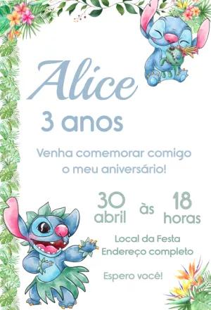 Convite de Aniversário Stitch Aquarela para Editar Online