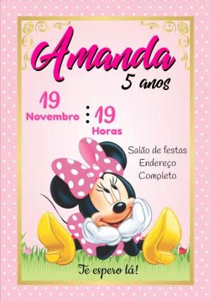 Convite de Aniversário Minnie Rosa para Editar Online