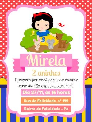 Convite Aniversário Branca de Neve Fofa para Editar Online