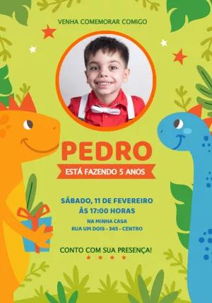 Convite Aniversário Dinossauros com Foto para Editar Online