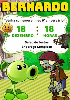 Convite de Aniversário Plantas vs Zumbis para Editar Online