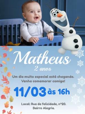 Convite Aniversário Olaf com Foto para Editar Online