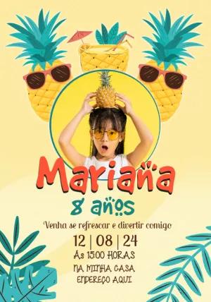 Convite Aniversário Abacaxi com Foto para Editar Online