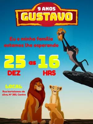 Convite Aniversário Rei Leão com Personagens para Editar