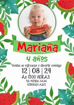 Convite Aniversário Melancia com Foto para Editar Online