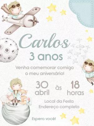 Convite Aniversário Pequeno Príncipe para Editar Online