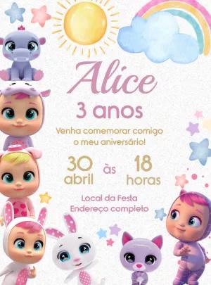 Convite de Aniversário Cry Babies com Personagens para Editar