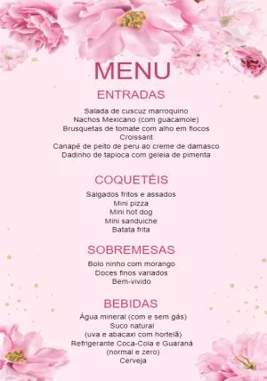 Cardápio de Casamento Floral Rosa para Editar Online