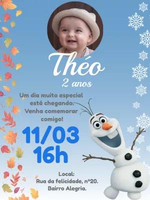 Convite Aniversário Olaf com Foto para Editar Online