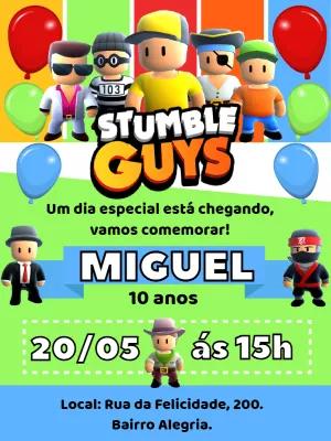 Convite de Aniversário Stumble Guys com Personagens para Editar