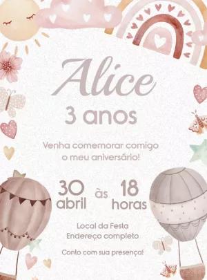 Convite Aniversário Arco-íris e Balões para Editar Online