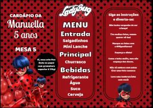 Cardápio de Aniversário Ladybug para Editar Online e Imprimir