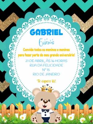 Convite Aniversário Ursinho Príncipe para Editar Online
