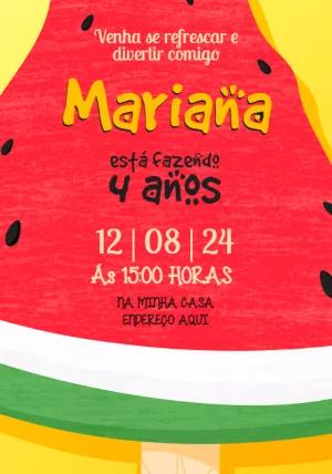 Convite de Aniversário Melancia para Editar Online