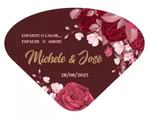 Leque Ventarola de Casamento Floral Marsala para Editar