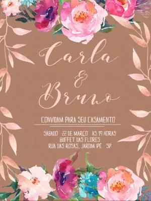 Convite de Casamento Floral Rústico para Editar Online