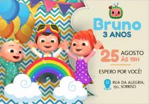 Convite de Aniversário Cocomelon com Personagens para Editar