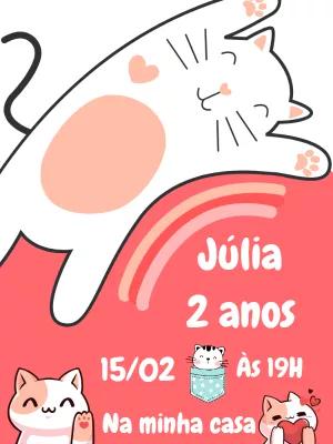 Convite de Aniversário Gatinhos Fofos para Editar Online
