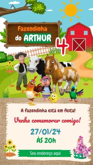 Convite Aniversário Fazendinha do Zenon com Personagens para Editar