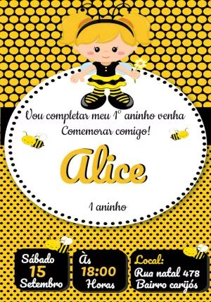Convite Aniversário Abelhinha Menina para Editar Online
