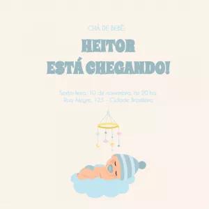 Convite Chá de Bebê Menino com Bebê na Nuvem para Editar