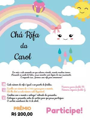 Convite Chá Rifa Chuva de Bençãos com Nuvem para Editar Online