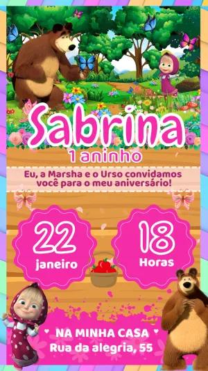Convite de Aniversário Masha e o Urso na Floresta para Editar