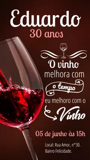 Convite de Aniversário Vinho Elegante para Editar Online