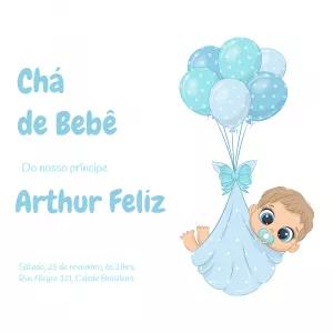 Convite Chá de Bebê Menino com Balões Editável Online