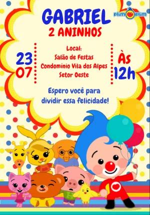 Convite de Aniversário Plim Plim com Personagens para Editar