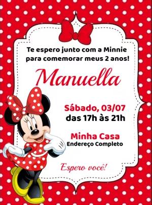 Convite Aniversário Minnie Mouse Vermelha para Editar Online