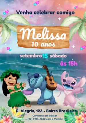 Convite Aniversário Lilo e Stitch Tropical para Editar Online