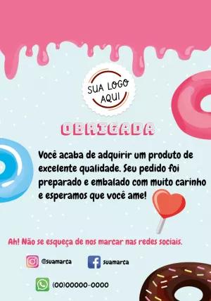 Cartão de Agradecimento Editável com Tema Doces e Donuts