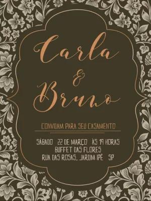 Convite de Casamento Floral Verde e Dourado para Editar Online