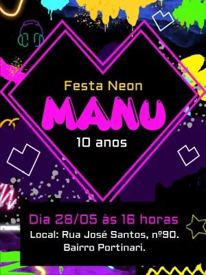 Convite de Aniversário Neon Balada para Editar Online