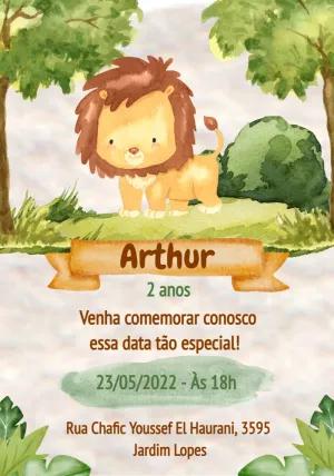 Convite de Aniversário Leãozinho Safari para Editar Online