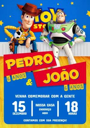 Convite Duplo Toy Story com Woody e Buzz para Editar Online